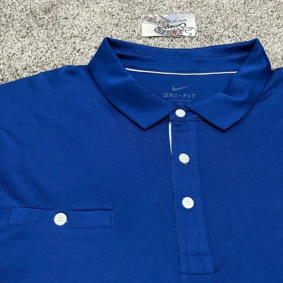 New Nike Dri-Fit Golf Polo Shirt Coaches Collared Shirt Royal Blue White XXL 2XL - Picture 2 of 3